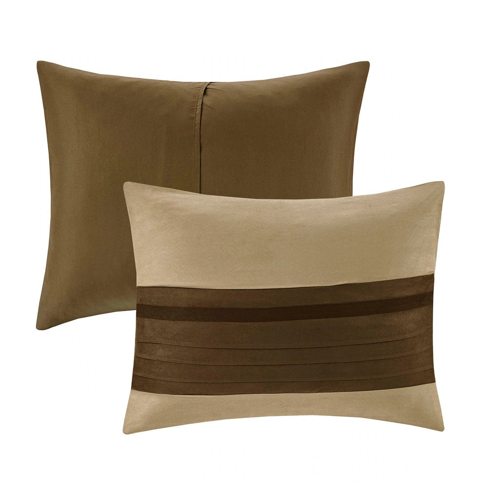 Luxe Suede with Striped Accent Bed in a Bag - 7 Pcs. with Matching Shams, Bed Skirt
